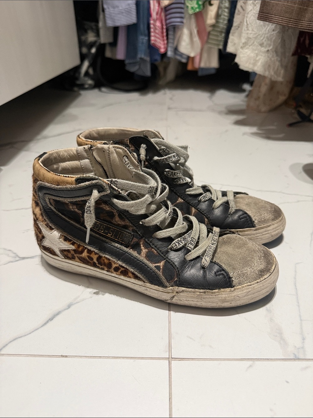 Golden Goose Leopard iHigh-Top Sneakers in Black & Brown